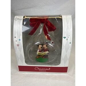 Disney Store Sketchbook 2014 Mickey Minnie Mouse Caroling Glass Ornament NIB